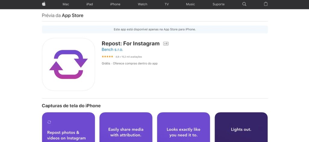 Repost for Instagram é famoso entre os usuários do iPhone