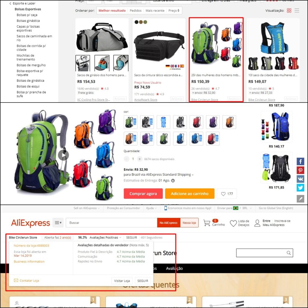 Como comprar no Aliexpress com exemplos de bolsas e mochilas