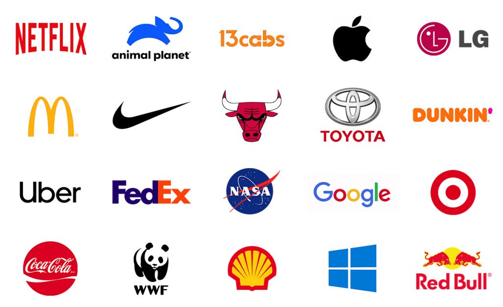 Vários logotipos de empresas famosas globalmente